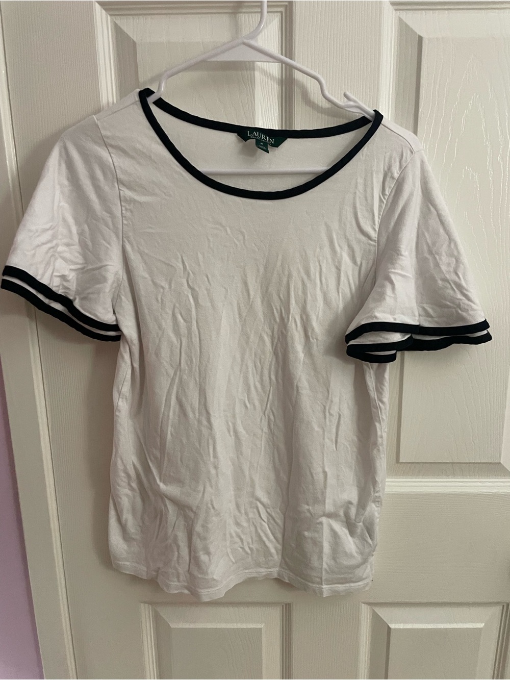 Ralph Lauren White Short Sleeve Tee with Black Trim